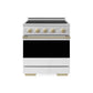 ZLINE Autograph 30 in. 4.2 cu. ft. Marino Induction Range with 4 Element Cooktop and Electric Convection Oven in Stainless Steel with White Matte Door and Champagne Bronze Accents, MINRZ-WM-30-CB - Front Hero View