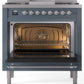 ILVE Nostalgie II 36" Dual Fuel Natural Gas Range in Blue Grey with Chrome Trim, UP36FNMPBGC