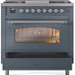 ILVE Nostalgie II 36" Dual Fuel Natural Gas Range in Blue Grey with Chrome Trim, UP36FNMPBGC