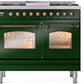 ILVE Nostalgie II 40" Dual Fuel Propane Gas Range in Emerald Green with Bronze Trim, UPD40FNMPEGBLP