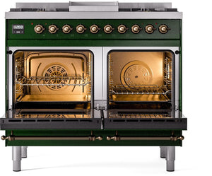 ILVE Nostalgie II 40" Dual Fuel Propane Gas Range in Emerald Green with Bronze Trim, UPD40FNMPEGBLP