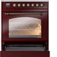 ILVE Nostalgie II 30" Dual Fuel Propane Gas Range in Burgundy with Bronze Trim, UP30NMPBUBLP