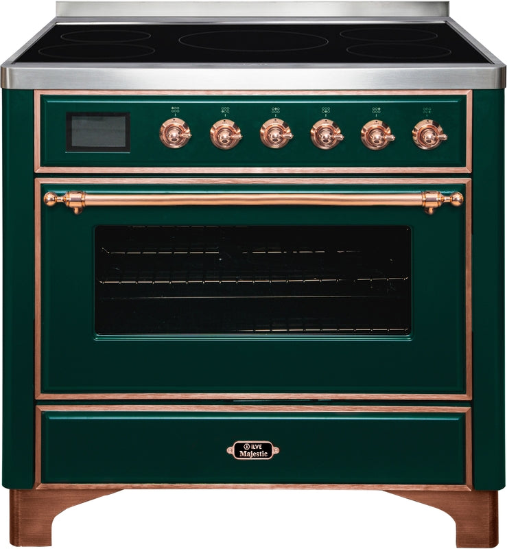 ILVE Majestic II 36" Induction Range with Element Stove and Electric Oven in Emerald Green with Copper Trim, UMI09NS3EGP