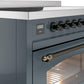 ILVE Nostalgie II 48" Induction Range with Element Stove and Electric Oven in Blue Grey with Bronze Trim, UPI486NMPBGB