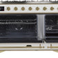 ILVE Majestic II 48" Dual Fuel Natural Gas Range in White with Brass Trim, UM12FDNS3WHG