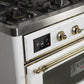 ILVE Majestic II 48" Dual Fuel Natural Gas Range in White with Brass Trim, UM12FDNS3WHG