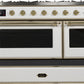 ILVE Majestic II 48" Dual Fuel Natural Gas Range in White with Brass Trim, UM12FDNS3WHG