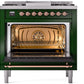 ILVE Nostalgie II 36" Dual Fuel Natural Gas Range in Emerald Green with Copper Trim, UP36FNMPEGP