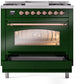 ILVE Nostalgie II 36" Dual Fuel Natural Gas Range in Emerald Green with Copper Trim, UP36FNMPEGP