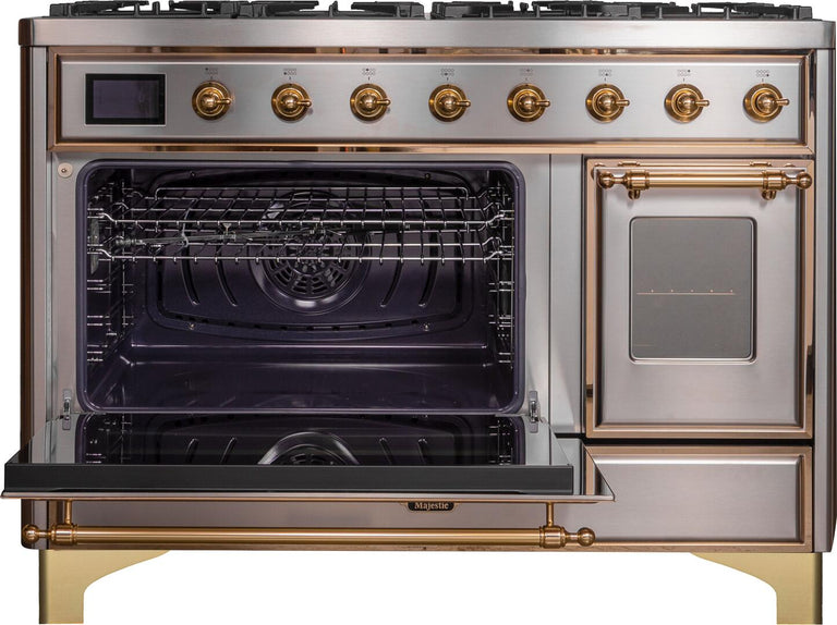 ILVE Majestic II 48" Dual Fuel Propane Gas Range in Stainless Steel with Brass Trim, UM12FDNS3SSGLP