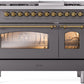 ILVE Nostalgie II 48" Dual Fuel Propane Gas Range in Matte Graphite with Brass Trim, UP48FNMPMGGLP