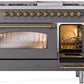 ILVE Nostalgie II 48" Dual Fuel Propane Gas Range in Matte Graphite with Brass Trim, UP48FNMPMGGLP