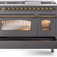 ILVE Nostalgie II 48" Dual Fuel Propane Gas Range in Matte Graphite with Brass Trim, UP48FNMPMGGLP