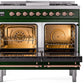 ILVE Nostalgie II 40" Dual Fuel Propane Gas Range in Emerald Green with Copper Trim, UPD40FNMPEGPLP