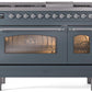 ILVE Nostalgie II 48" Dual Fuel Propane Gas Range in Blue Grey with Chrome Trim, UP48FNMPBGCLP