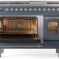ILVE Nostalgie II 48" Dual Fuel Natural Gas Range in Blue Grey with Chrome Trim, UP48FNMPBGC