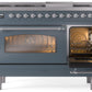 ILVE Nostalgie II 48" Dual Fuel Propane Gas Range in Blue Grey with Chrome Trim, UP48FNMPBGCLP
