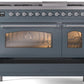 ILVE Nostalgie II 48" Dual Fuel Natural Gas Range in Blue Grey with Chrome Trim, UP48FNMPBGC