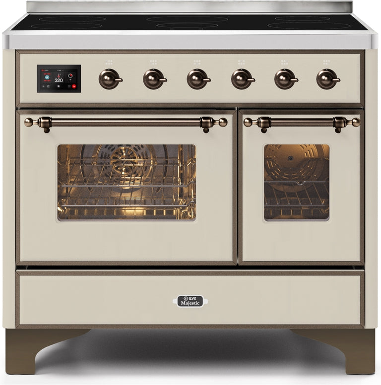 ILVE Majestic II 40" Induction Range with Element Stove and Electric Oven in Antique White with Bronze Trim, UMDI10NS3AWB