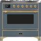 ILVE Majestic II 36" Dual Fuel Propane Gas Range in Blue Grey with Brass Trim, UM09FDNS3BGGLP