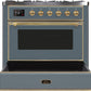 ILVE Majestic II 36" Dual Fuel Propane Gas Range in Blue Grey with Brass Trim, UM09FDNS3BGGLP