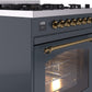 ILVE Nostalgie II 30" Dual Fuel Natural Gas Range in Blue Grey with Brass Trim, UP30NMPBGG