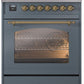 ILVE Nostalgie II 30" Dual Fuel Natural Gas Range in Blue Grey with Brass Trim, UP30NMPBGG
