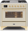 ILVE Majestic II 36" Dual Fuel Natural Gas Range in Antique White with Brass Trim, UM09FDNS3AWG