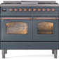 ILVE Nostalgie II 40" Dual Fuel Natural Gas Range in Blue Grey with Copper Trim, UPD40FNMPBGP