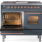 ILVE Nostalgie II 40" Dual Fuel Natural Gas Range in Blue Grey with Copper Trim, UPD40FNMPBGP
