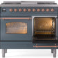 ILVE Nostalgie II 40" Dual Fuel Natural Gas Range in Blue Grey with Copper Trim, UPD40FNMPBGP
