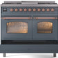 ILVE Nostalgie II 40" Dual Fuel Natural Gas Range in Blue Grey with Copper Trim, UPD40FNMPBGP