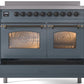 ILVE Nostalgie II 40" Induction Range with Element Stove and Electric Oven in Blue Grey with Bronze Trim, UPDI406NMPBGB