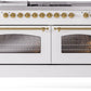 ILVE Nostalgie II 60" Dual Fuel Propane Gas Range in White with Brass Trim, UP60FSNMPWHGLP