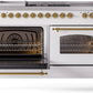 ILVE Nostalgie II 60" Dual Fuel Propane Gas Range in White with Brass Trim, UP60FSNMPWHGLP