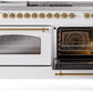 ILVE Nostalgie II 60" Dual Fuel Propane Gas Range in White with Brass Trim, UP60FSNMPWHGLP