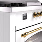 ILVE Nostalgie II 60" Dual Fuel Propane Gas Range in White with Brass Trim, UP60FSNMPWHGLP