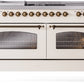 ILVE Nostalgie II 60" Dual Fuel Propane Gas Range in Antique White with Bronze Trim, UP60FSNMPAWBLP