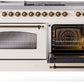ILVE Nostalgie II 60" Dual Fuel Propane Gas Range in Antique White with Bronze Trim, UP60FSNMPAWBLP