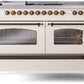 ILVE Nostalgie II 60" Dual Fuel Propane Gas Range in Antique White with Bronze Trim, UP60FSNMPAWBLP