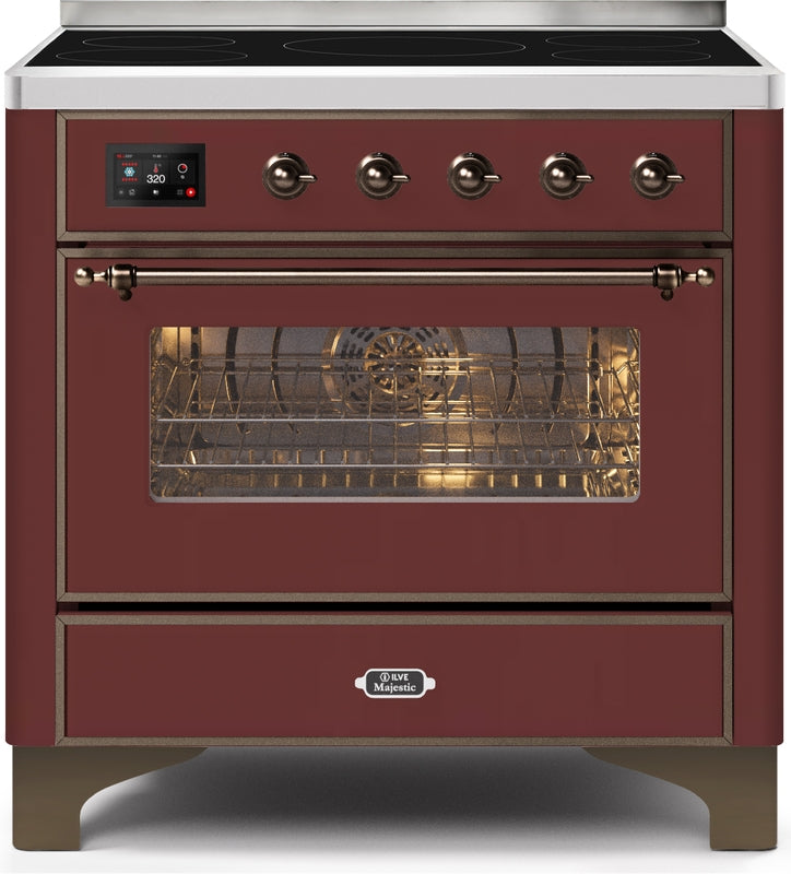 ILVE Majestic II 36" Induction Range with Element Stove and Electric Oven in Burgundy with Bronze Trim, UMI09NS3BUB