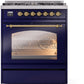 ILVE Nostalgie II 30" Dual Fuel Propane Gas Range in Blue with Brass Trim, UP30NMPMBGLP