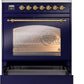 ILVE Nostalgie II 30" Dual Fuel Propane Gas Range in Blue with Brass Trim, UP30NMPMBGLP