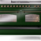 ILVE Nostalgie II 60" Dual Fuel Propane Gas Range in Emerald Green with Bronze Trim, UP60FSNMPEGBLP