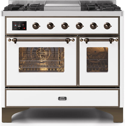 ILVE Majestic II 40" Dual Fuel Propane Gas Range in White with Bronze Trim, UMD10FDNS3WHBLP