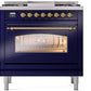 ILVE Nostalgie II 36" Dual Fuel Natural Gas Range in Blue with Brass Trim, UP36FNMPMBG