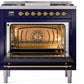 ILVE Nostalgie II 36" Dual Fuel Natural Gas Range in Blue with Brass Trim, UP36FNMPMBG
