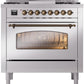ILVE Nostalgie II 36" Dual Fuel Natural Gas Range in Stainless Steel with Bronze Trim, UP36FNMPSSB