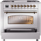 ILVE Nostalgie II 36" Dual Fuel Natural Gas Range in Stainless Steel with Bronze Trim, UP36FNMPSSB