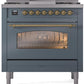 ILVE Nostalgie II 36" Dual Fuel Propane Gas Range in Blue Grey with Brass Trim, UP36FNMPBGGLP